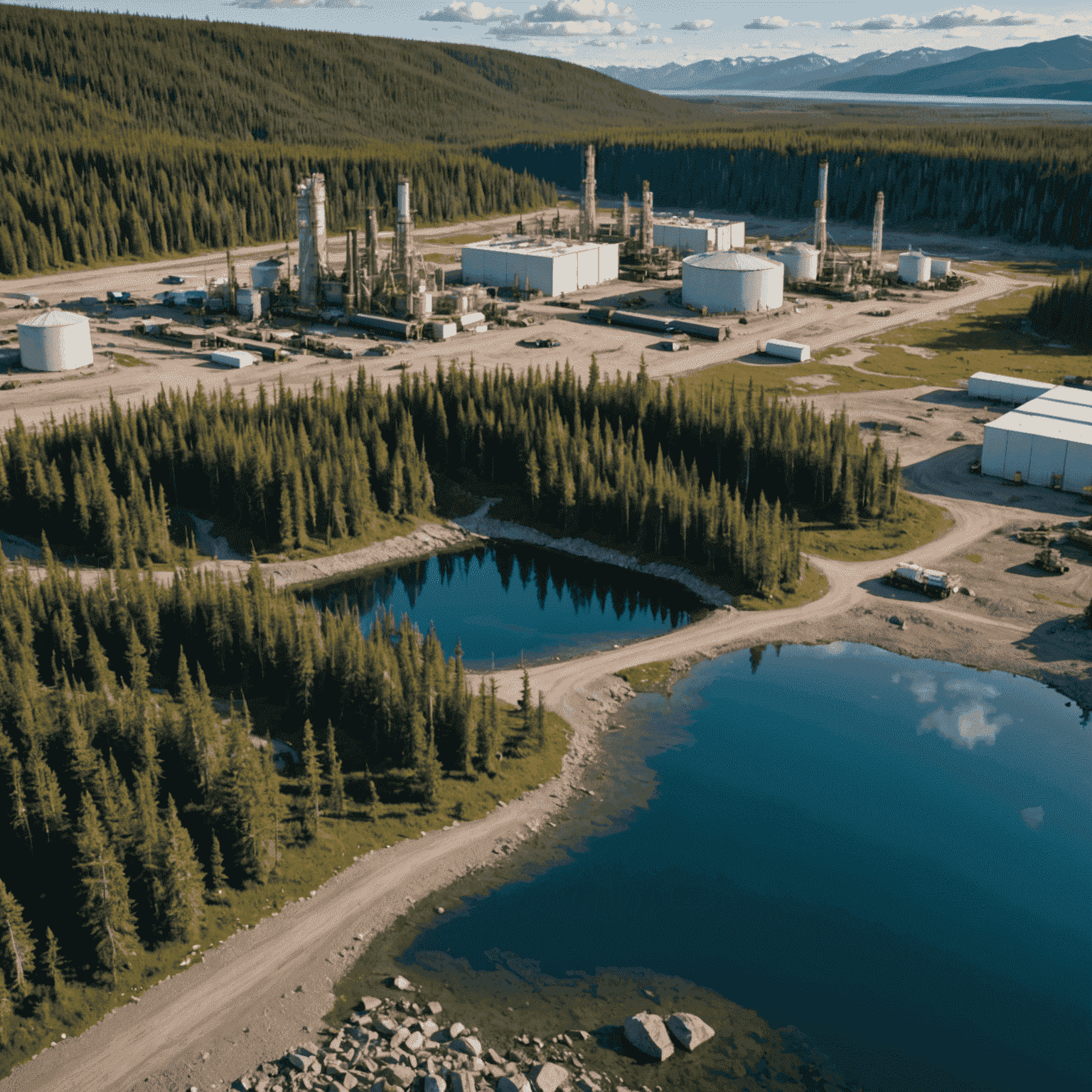 Split image showing pristine Canadian wilderness juxtaposed with an oil production site, emphasizing environmental concerns