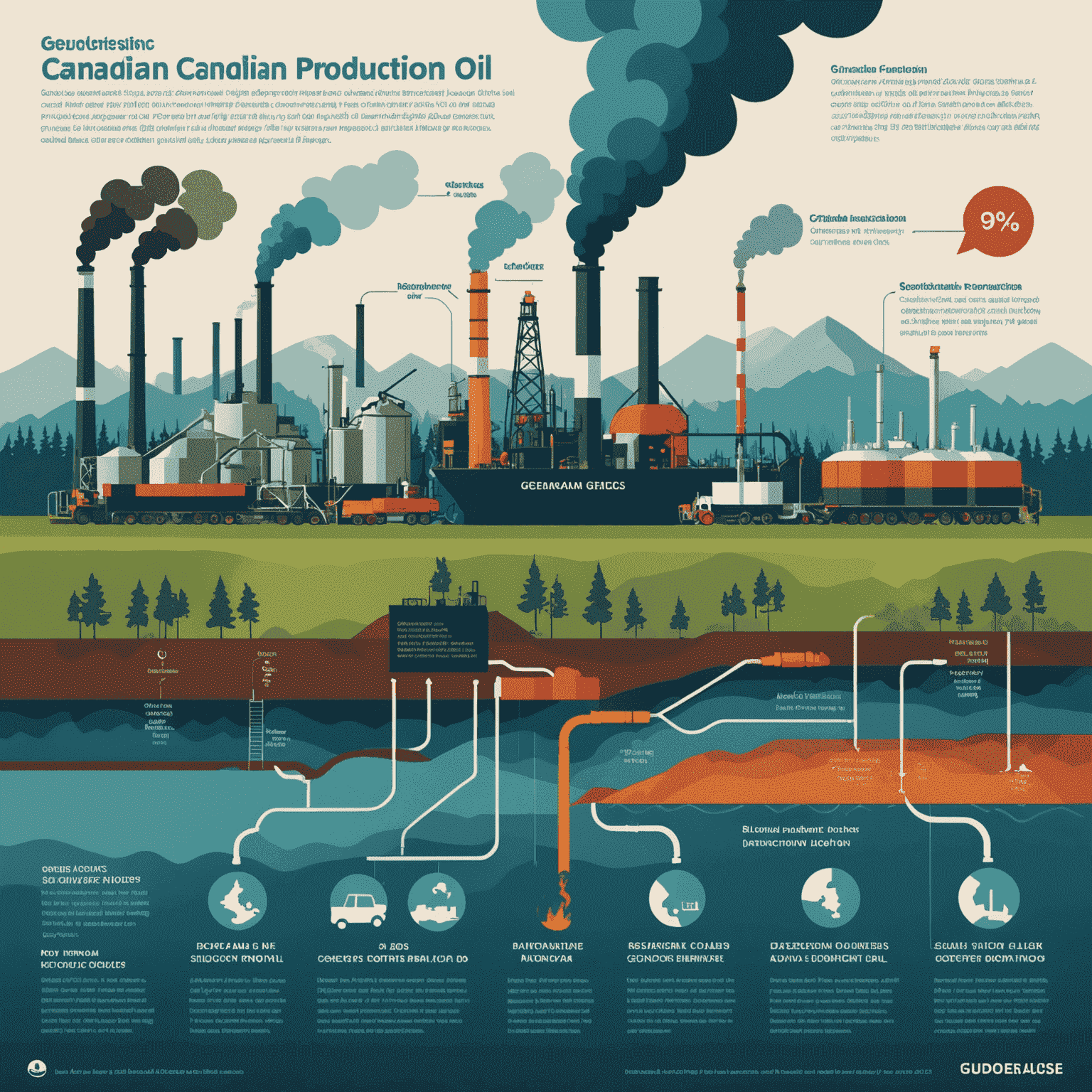 Infographic showing greenhouse gas emission sources in Canadian oil production