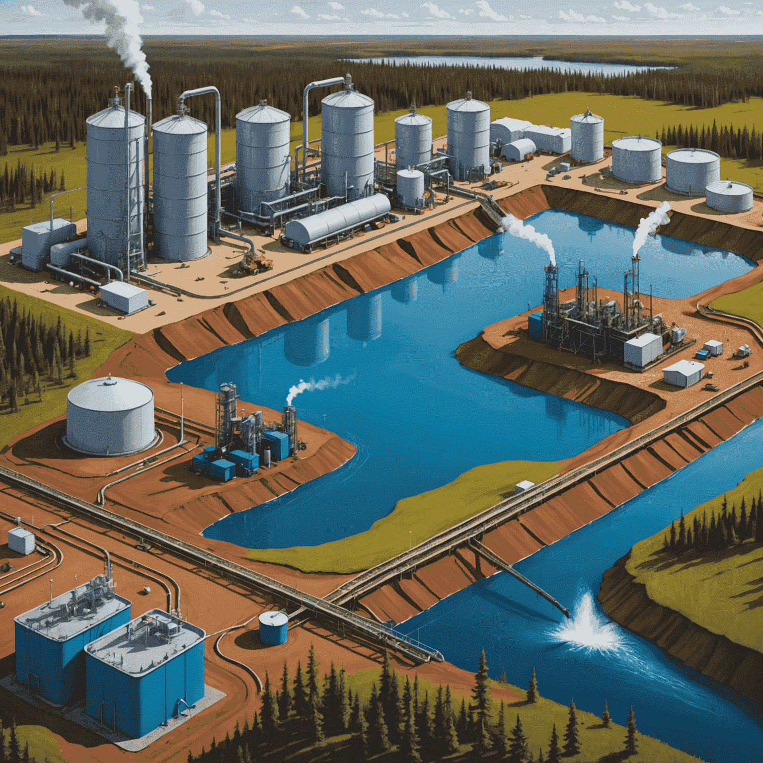 Diagram of water usage and treatment in oil sands operations